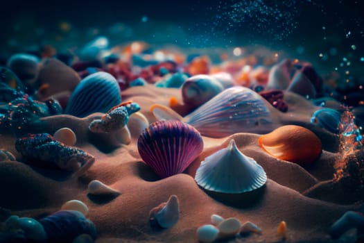 Close-Up Of Seashells Underwater.  Generative AI.
