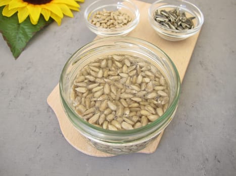 Soaked sunflower seeds, seeds from sunflowers in water