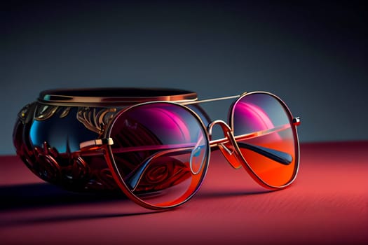Close-Up Of Sunglasses On Table.  Stylish sunglasses.  Generative AI.
