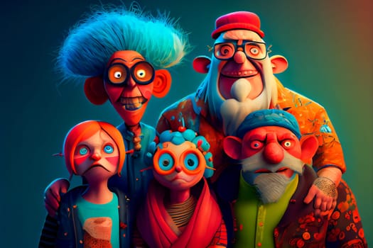 Bedlam of Wacky Individuals.  Psychotic Assembly of Wild Humans.  Crazy Peoples Cartoon Style: Generative AI