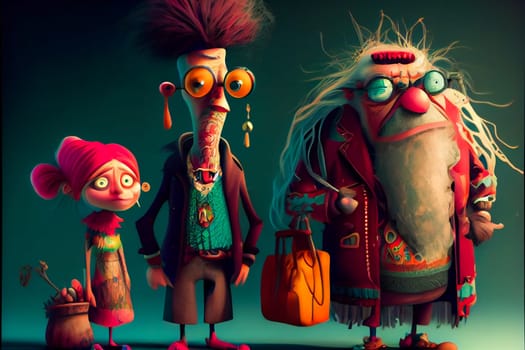 Bedlam of Wacky Individuals.  Psychotic Assembly of Wild Humans.  Crazy Peoples Cartoon Style: Generative AI