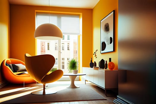Yellow interior design. Living Room In  Yellow Color.  Generative AI.