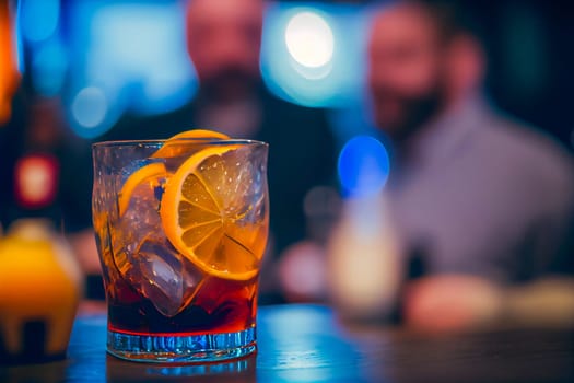 cocktails drinks on the bar.  Generative AI.