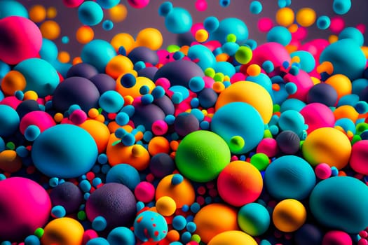 Abstract multi-colored spheres.  Modern background design.  Bubble trendy  template.  Generative AI.