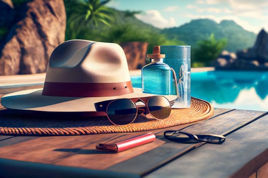 Beautiful luxury outdoor swimming pool.  Generative AI.