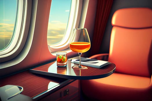 Luxury interior in the modern business jet.  Generative AI.