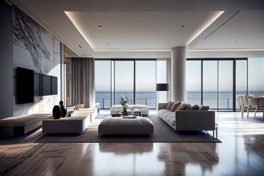 Large modern luxury living room interior.  Generative AI.