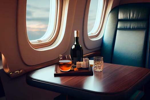 Luxury interior in the modern business jet.  Generative AI.