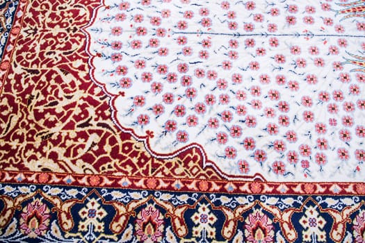 Detail of a traditional Turkish carpet in Istanbul, texture background