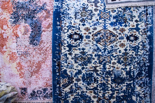 Detail of a traditional Turkish carpet in Istanbul, texture background