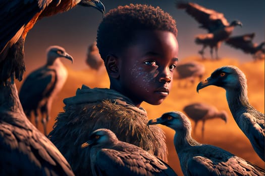 Hungry African Child. Poverty Concept.  Generative AI.