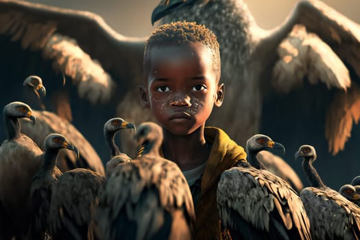 Hungry African Child. Poverty Concept.  Generative AI.