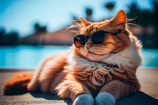 Cute cat with sunglasses.  Generative AI.