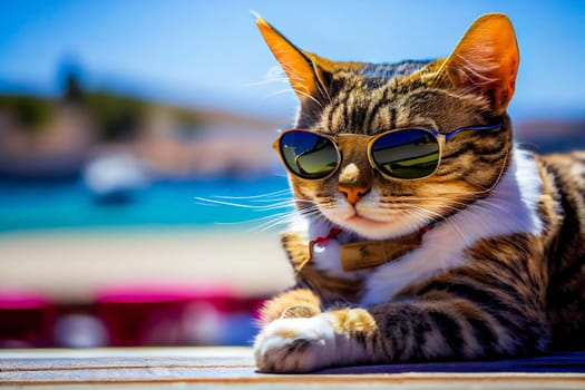 Cute cat with sunglasses.  Generative AI.