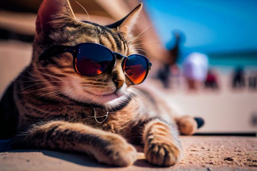 Cute cat with sunglasses.  Generative AI.