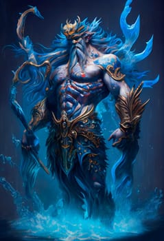 Digital Art of Poseidon, Ancient Greek God of the Sea. Generative AI