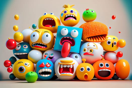 Emoji emoticon character background collection.  Generative AI.