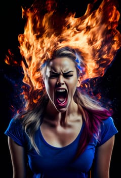 Fiery girl.  Woman  in flames and fire.  Generative AI.