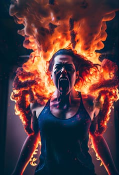 Fiery girl.  Woman  in flames and fire.  Generative AI.