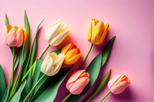 Flowers on a pink background.  Generative AI.