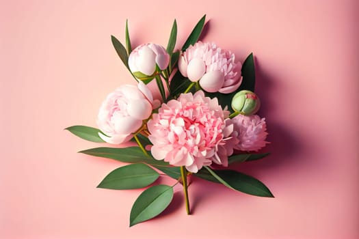 Flowers on a pink background.  Generative AI.