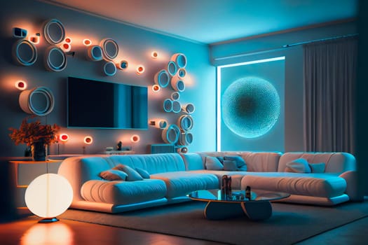Futuristic  living room.  Modern interior.  Generative AI.