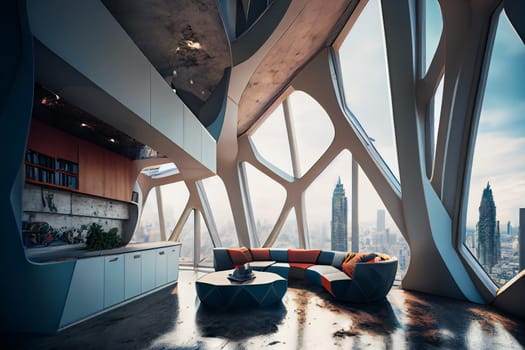 Futuristic  living room.  Modern interior.  Generative AI.