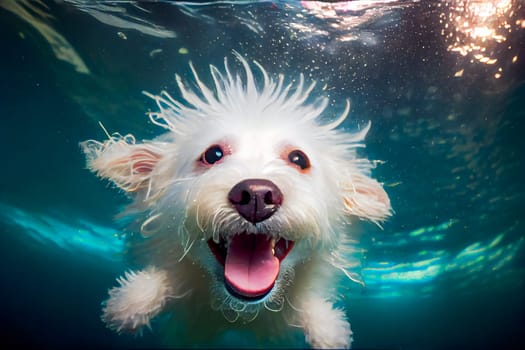 Funny Dog Underwater.  Generative AI.