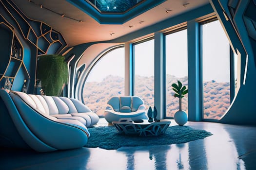 Futuristic  living room.  Modern interior.  Generative AI.