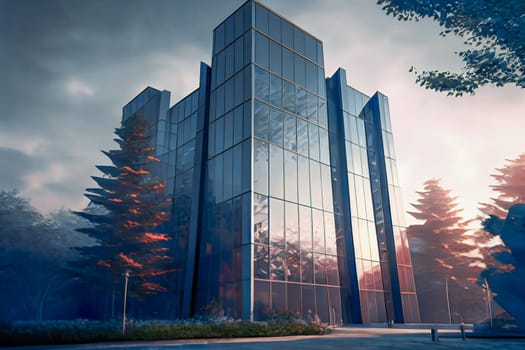 Modern glass commercial building.  Generative AI.