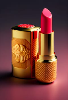 Red lipstick on  table.  Generative AI.