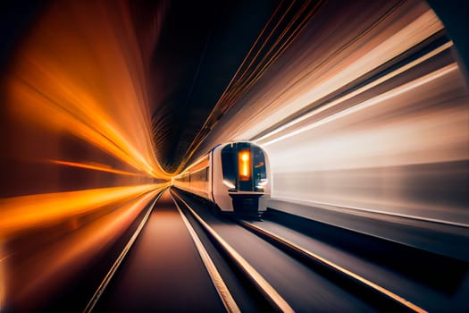 Inside view of Motion blurred underground.  Generative AI.