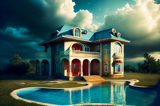Villa with swimming pool.  A luxury home.  Generative AI.