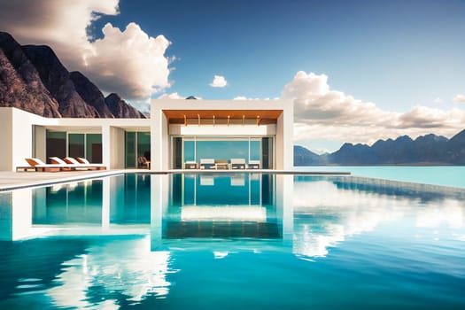 Villa with swimming pool.  A luxury home.  Generative AI.