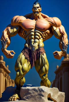 Monster with huge muscles and Skull Face.  Generative AI.