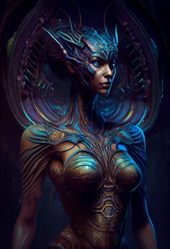 Detailed Mysterious Alien Creature Anatomy Structure. Generative AI