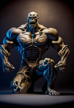 Monster with huge muscles and Skull Face.  Generative AI.
