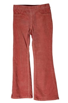 Women casual pants. Close-up of womans fashionable pink casual trousers or jersey trousers isolated on a white background. Clipping path. Jogging outfit for workout.