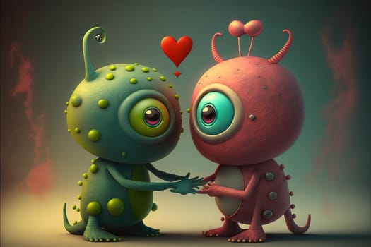 Cute aliens monsters in love on Valentine's Day.