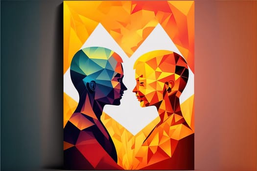 Couple on the background of the heart, Valentine's day posters, valentines with abstract, geometric background. Geometric prints, geometric.