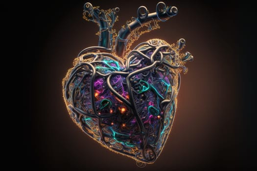 Close up macro design of a pure love heart with connections to the divine. Generative AI, this image is not based on any original image, character or person.