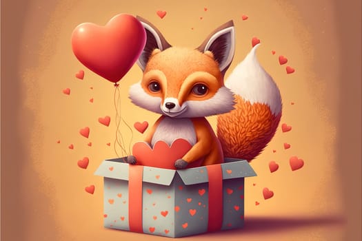 Cute foxy with Valentines presents animal for Valentine greeting card design, banner, sticker, home.