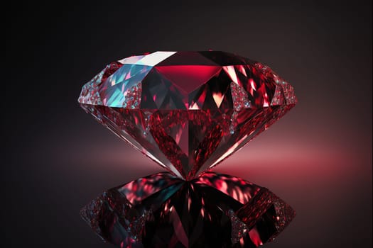 Ruby Gem Diamond dark reflection on gradient background 3d rendering.
