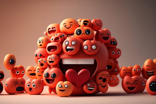 Love and happiness emoticon 3d rendering background, social media and communications concept.