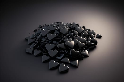 Heap from many small black hearts. Valentine day design concept. Love background. 3D rendering image.