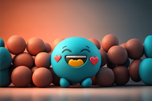Love and happiness emoticon 3d rendering background, social media and communications concept.