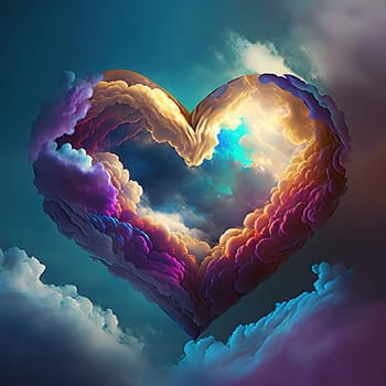 beautiful colorful valentine day heart in the clouds as abstract background