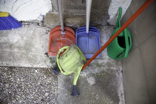 Detail of tools for watering and cleaning
