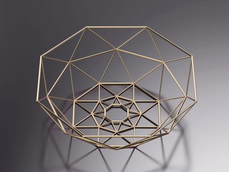 Empty rose gold fruit basket on dark grey background