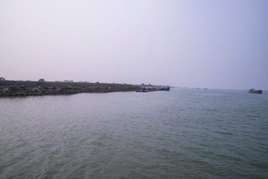 Natural Landscape view Coast of the Padma river with sand dunes and grass